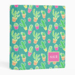 Neon Watercolor Cactus In Pots Pattern Mini Binder