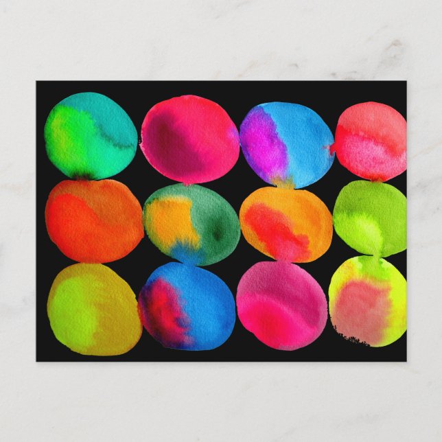 Neon Watercolor circle pattern abstract art color Postcard (Front)