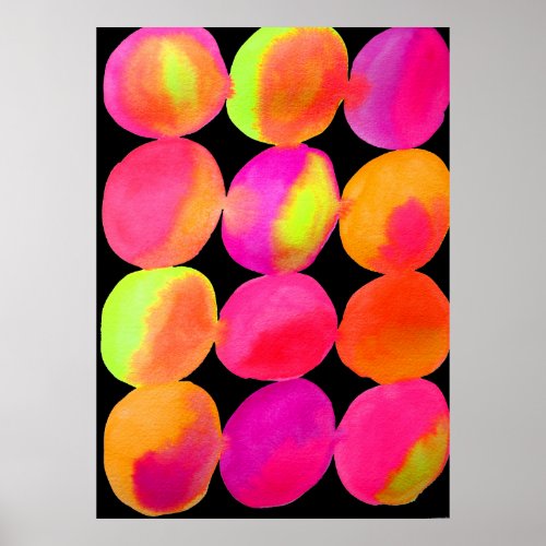 Neon Watercolor circle pattern abstract art color Poster