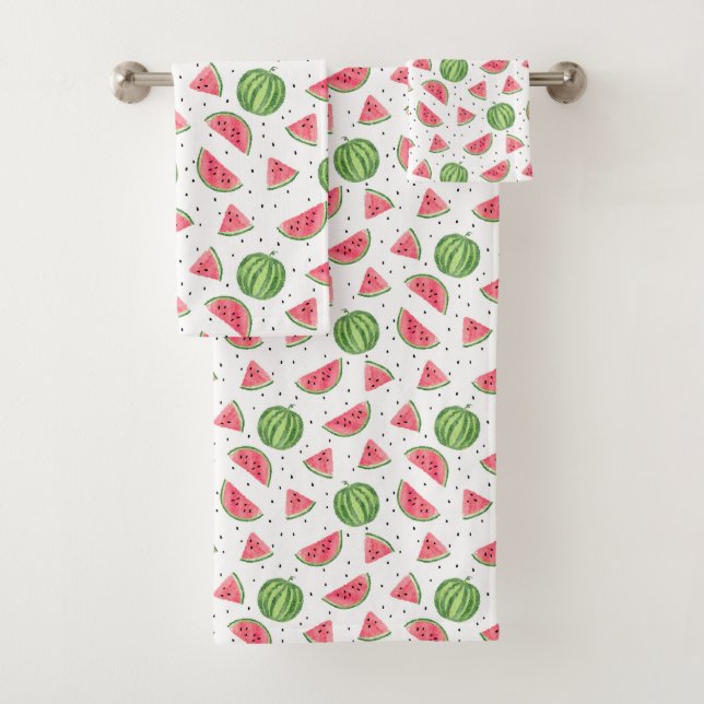 Neon Watercolor Watermelons Pattern Bath Towel Set (Insitu)