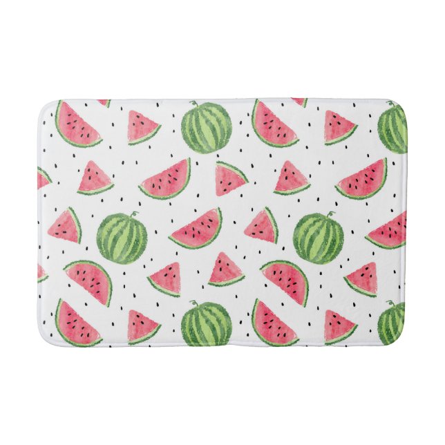 Neon Watercolor Watermelons Pattern Bathroom Mat (Front)