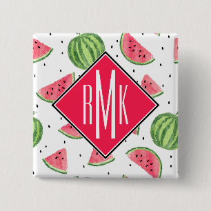 Neon Watercolor Watermelons Pattern Button