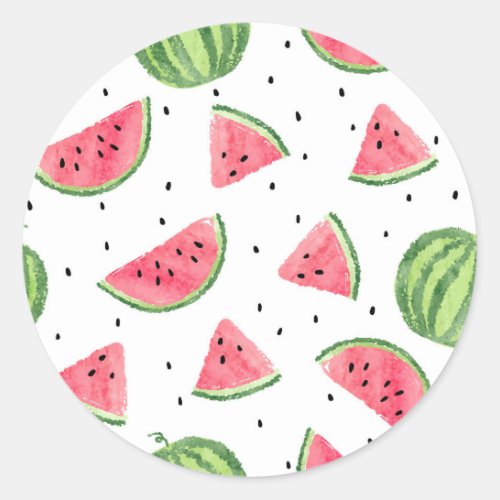 Neon Watercolor Watermelons Pattern Classic Round Sticker