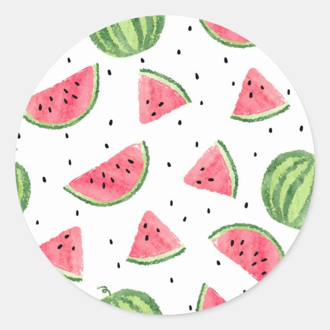 Neon Watercolor Watermelons Pattern Classic Round Sticker (Front)
