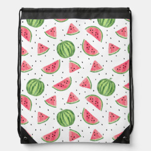 Neon Watercolor Watermelons Pattern Drawstring Bag