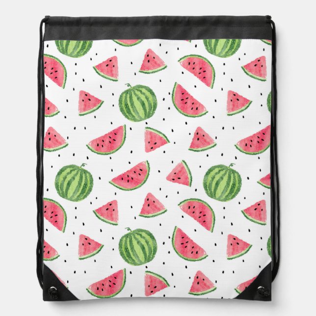 Neon Watercolor Watermelons Pattern Drawstring Bag (Front)
