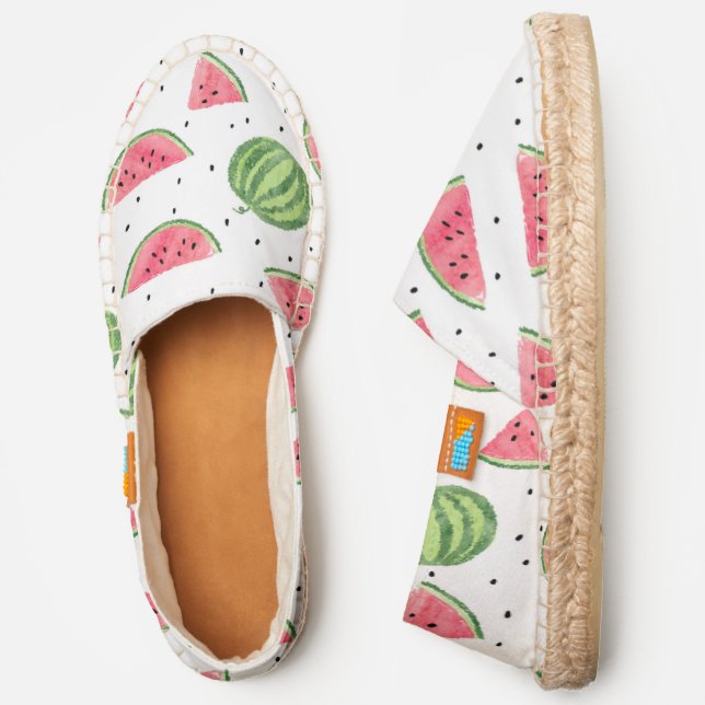 Neon Watercolor Watermelons Pattern Espadrilles (Side)