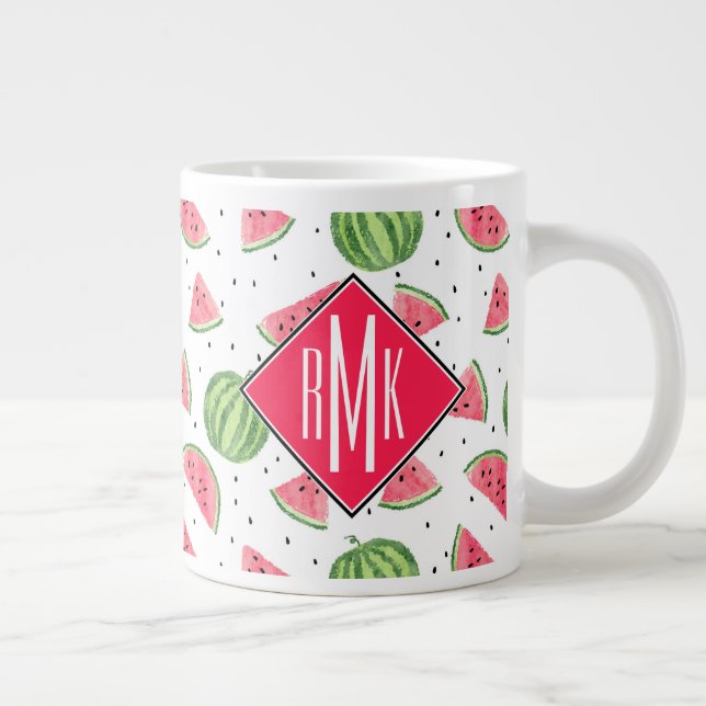 Neon Watercolor Watermelons Pattern Giant Coffee Mug (Right)