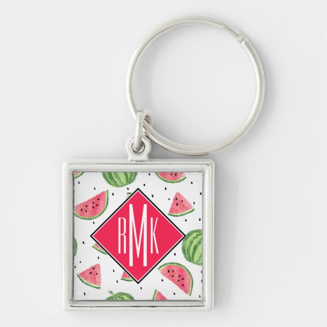 Neon Watercolor Watermelons Pattern Keychain (Front)