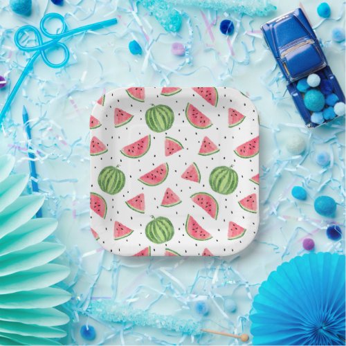 Neon Watercolor Watermelons Pattern Paper Plates