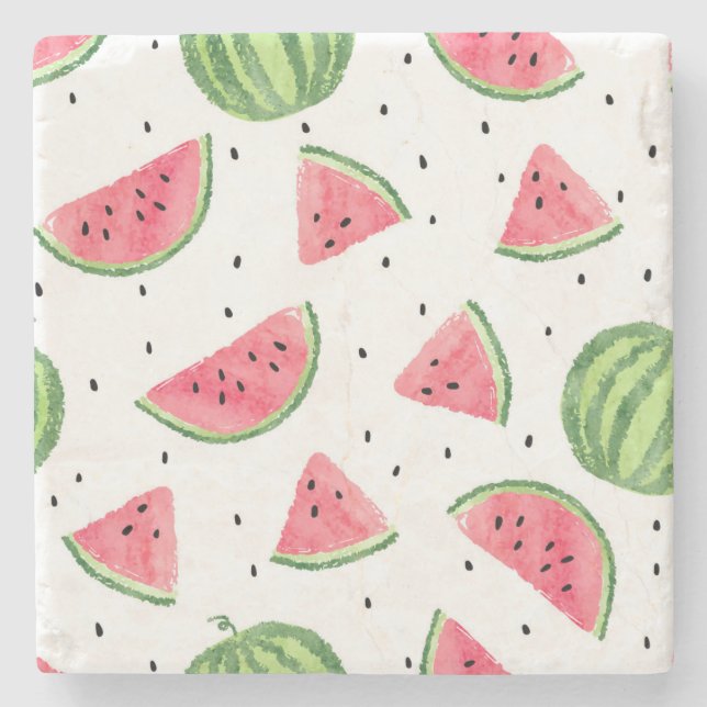 Neon Watercolor Watermelons Pattern Stone Coaster (Front)