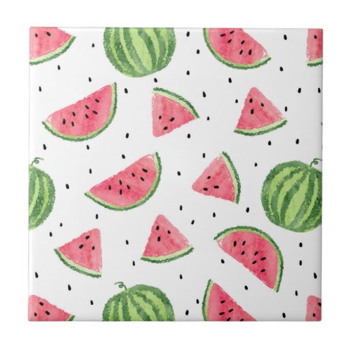 Neon Watercolor Watermelons Pattern Tile