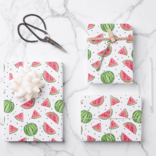 Neon Watercolor Watermelons Pattern Wrapping Paper Sheets