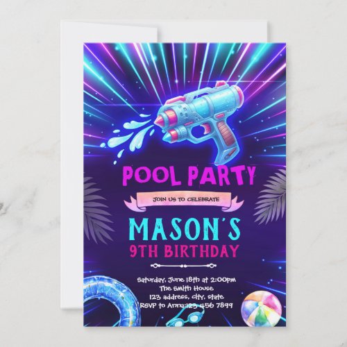 Neon Watergun Party Invitation