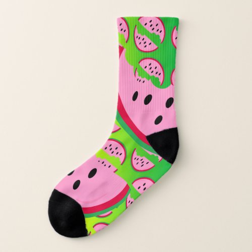 Neon Watermelon Fun Retro Electric Pattern Socks