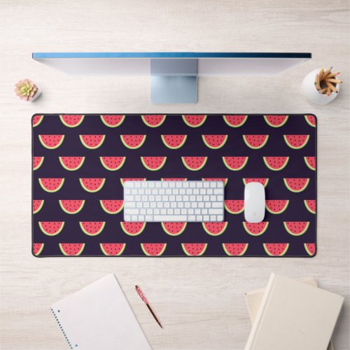 Neon Watermelon on Purple Pattern Desk Mat