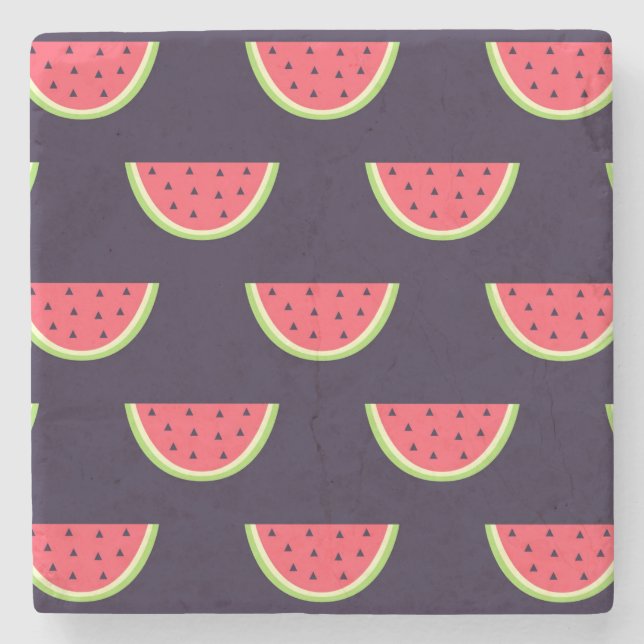 Neon Watermelon on Purple Pattern Stone Coaster (Front)
