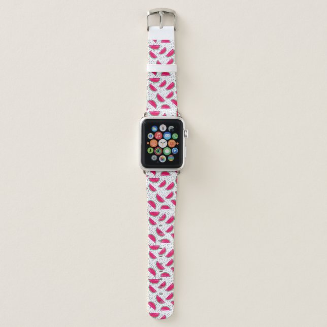 Neon Watermelon on Seeds Pattern Apple Watch Band (Front)