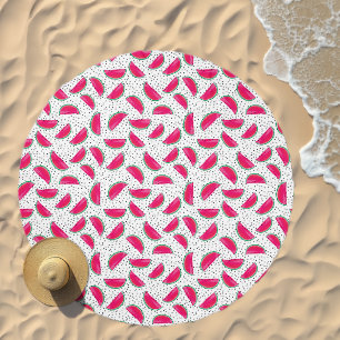 Neon Watermelon on Seeds Pattern Beach Towel