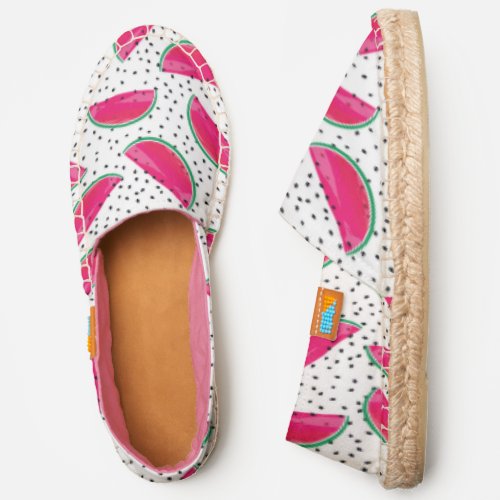 Neon Watermelon on Seeds Pattern Espadrilles