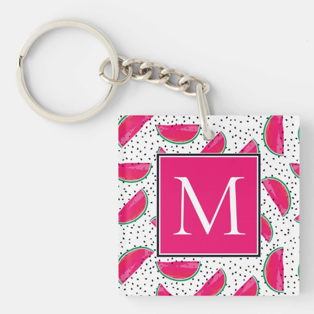 Neon Watermelon on Seeds Pattern Keychain (Front)