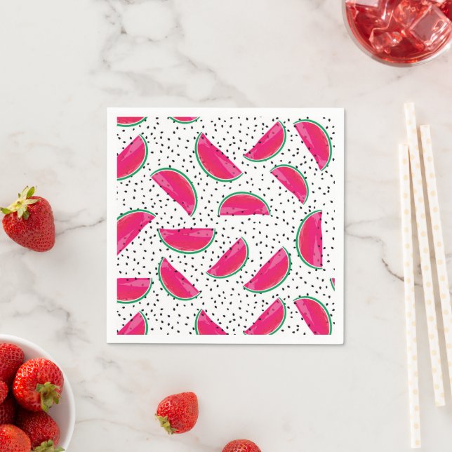 Neon Watermelon on Seeds Pattern Napkins (Insitu)