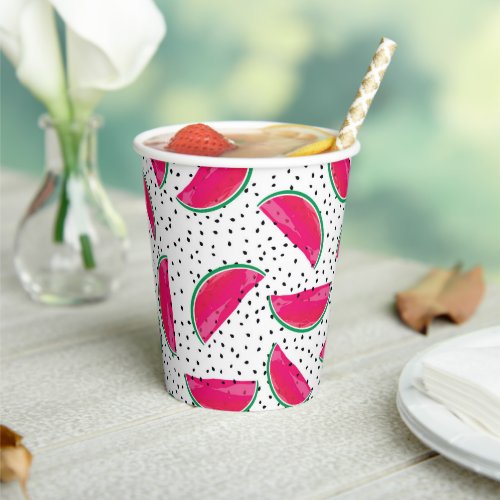 Neon Watermelon on Seeds Pattern Paper Cups
