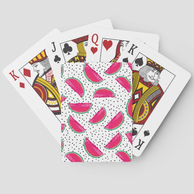 Neon Watermelon on Seeds Pattern Poker Cards (Back)