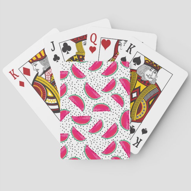 Neon Watermelon on Seeds Pattern Poker Cards (Back)