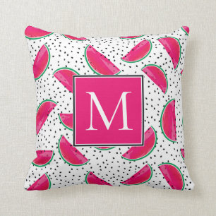 Neon Watermelon on Seeds Pattern Throw Pillow