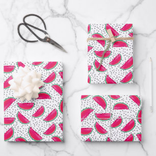 Neon Watermelon on Seeds Pattern Wrapping Paper Sheets