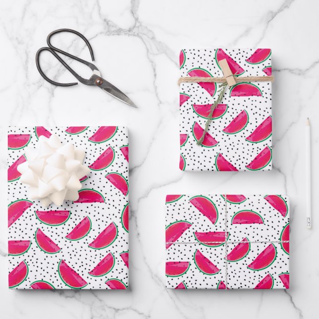 Neon Watermelon on Seeds Pattern Wrapping Paper Sheets (Front)