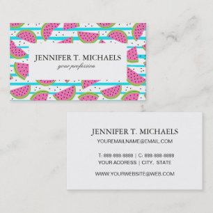 Neon Watermelon on Stripes Pattern Business Card