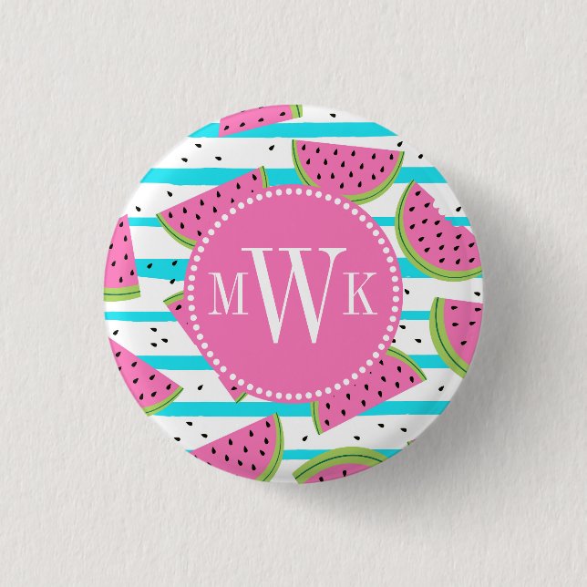 Neon Watermelon on Stripes Pattern Button (Front)