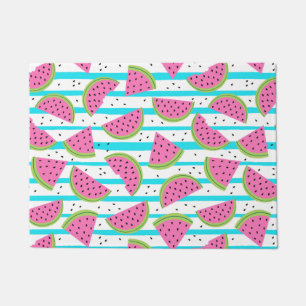 Neon Watermelon on Stripes Pattern Doormat