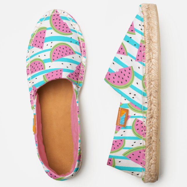 Neon Watermelon on Stripes Pattern Espadrilles (Side)