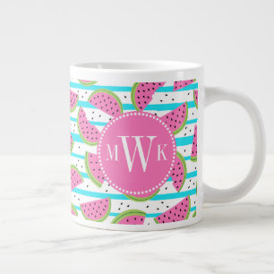 Neon Watermelon on Stripes Pattern Giant Coffee Mug