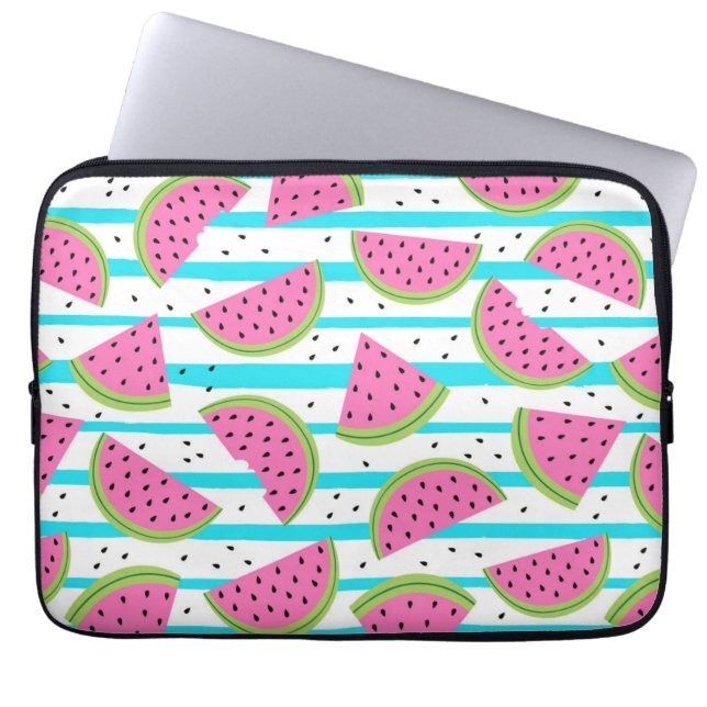 Neon Watermelon on Stripes Pattern Laptop Sleeve (Front)