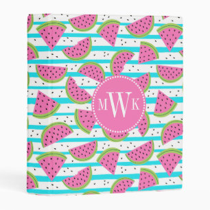 Neon Watermelon on Stripes Pattern Mini Binder