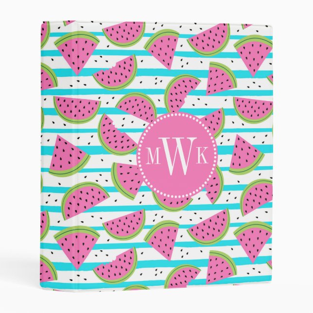 Neon Watermelon on Stripes Pattern Mini Binder (Front/Spine)