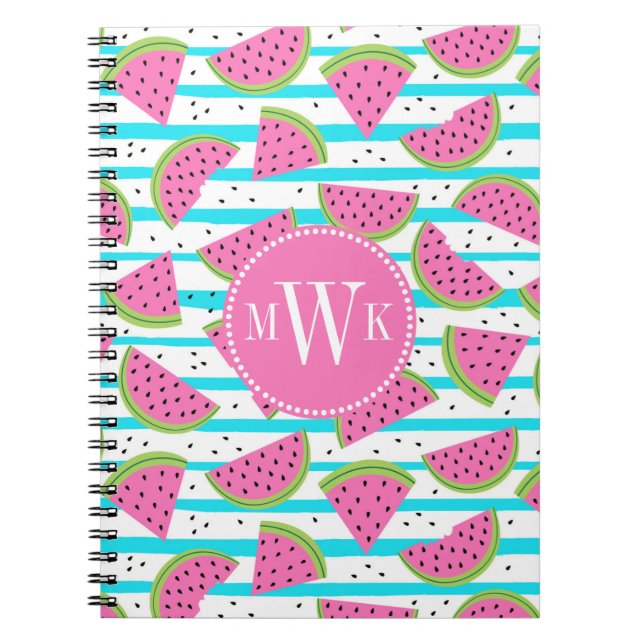 Neon Watermelon on Stripes Pattern Notebook (Front)