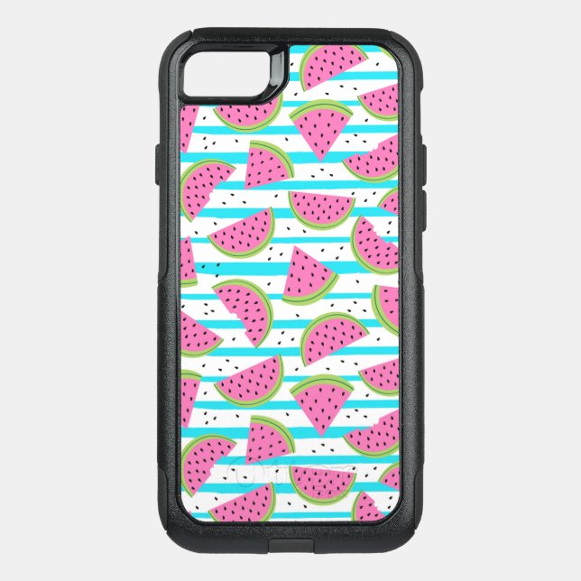Neon Watermelon on Stripes Pattern Otterbox iPhone Case (Back)