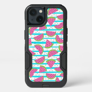 Neon Watermelon on Stripes Pattern iPhone 13 Case