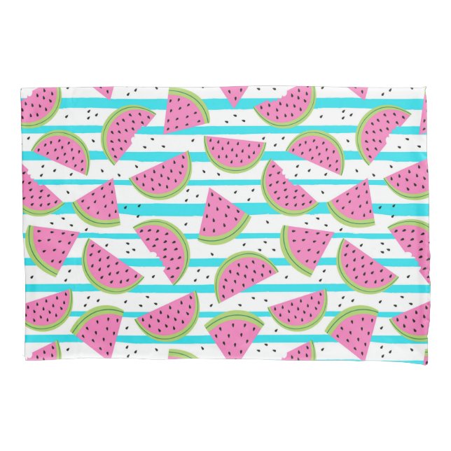 Neon Watermelon on Stripes Pattern Pillowcase (Front-Left)