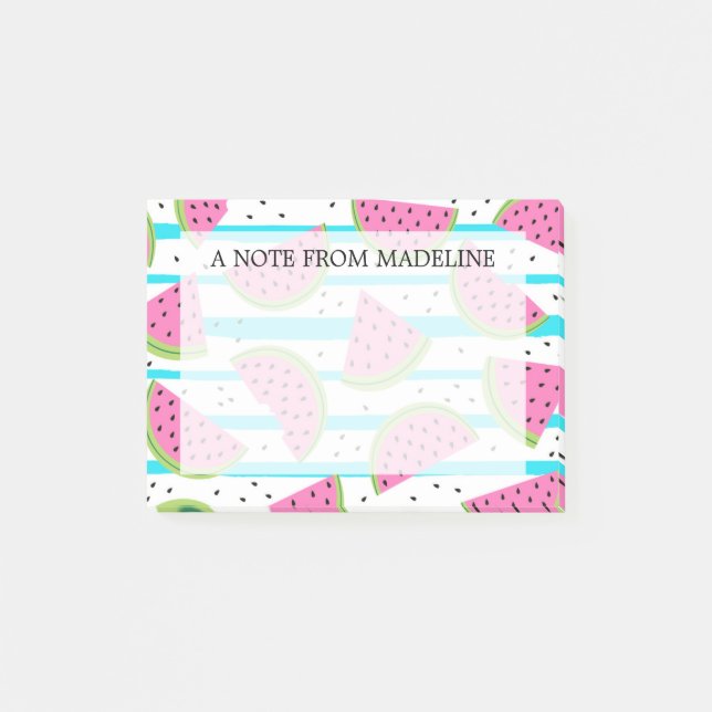 Neon Watermelon on Stripes Pattern Post-it Notes (Front)