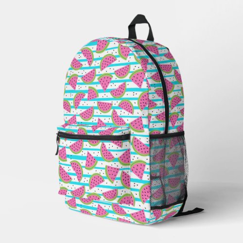 Neon Watermelon on Stripes Pattern Printed Backpack