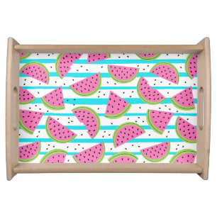 Neon Watermelon on Stripes Pattern Serving Tray