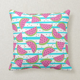 Neon Watermelon on Stripes Pattern Throw Pillow