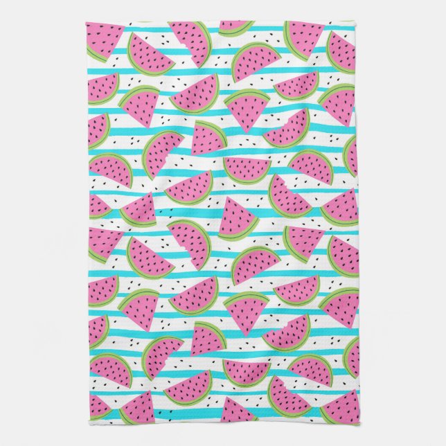 Neon Watermelon on Stripes Pattern Towel (Vertical)
