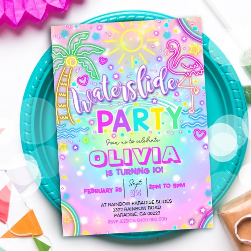 Neon Waterslide Invitation Rainbow Water Slide